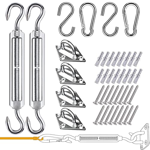 42Pcs Shade Sail Hardware Kit - 6 inch Heavy Duty Anti-Rust for Outdoor Triangle Rectangle Sun Shade Sail Installation, 304 Stainless Steel Awning Mounting Accessories for Patio Lawn and Garden