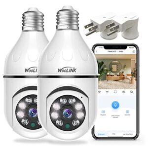 woolink 2pcs light bulb security camera, 3mp light bulb camera, 2.4ghz wireless wifi light socket security camera with motion detection and alerts, 2-way audio,color night vision