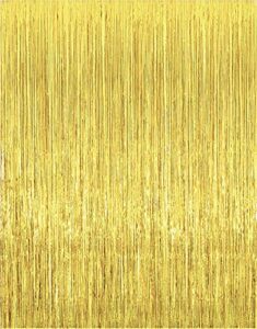 2 pcs 3.2ft x 8.2ft shiny gold metallic tinsel foil fringe curtains photo booth backdrop for birthday wedding holiday celebration bachelorette party decorations (gold)
