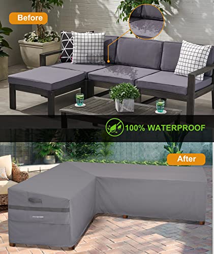 PATIOASIS Outdoor Left Facing Sectional Sofa Cover Grey 85''L x 106''L x 34''D x 31''/26''H Waterproof Heavy Duty L Shape Patio Furniture Lounge Set Couch Covers