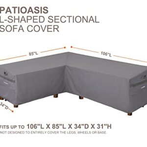 PATIOASIS Outdoor Left Facing Sectional Sofa Cover Grey 85''L x 106''L x 34''D x 31''/26''H Waterproof Heavy Duty L Shape Patio Furniture Lounge Set Couch Covers