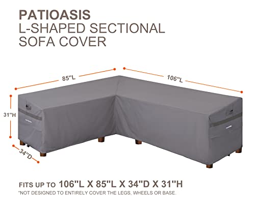 PATIOASIS Outdoor Left Facing Sectional Sofa Cover Grey 85''L x 106''L x 34''D x 31''/26''H Waterproof Heavy Duty L Shape Patio Furniture Lounge Set Couch Covers