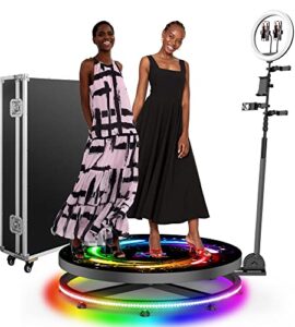 ggmeek 360 photo booth machine for parties,360 slow motion photo booth, 2 people stand on remote control automatic spin 360 video camera booth spinner 26.8” with flight case