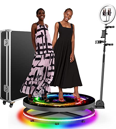 GGMEEK 360 Photo Booth Machine for Parties,360 Slow Motion Photo Booth, 2 People Stand on Remote Control Automatic Spin 360 Video Camera Booth Spinner 26.8'' with Flight Case