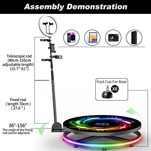 GGMEEK 360 Photo Booth Machine for Parties,360 Slow Motion Photo Booth, 2 People Stand on Remote Control Automatic Spin 360 Video Camera Booth Spinner 26.8'' with Flight Case