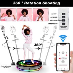 GGMEEK 360 Photo Booth Machine for Parties,360 Slow Motion Photo Booth, 2 People Stand on Remote Control Automatic Spin 360 Video Camera Booth Spinner 26.8'' with Flight Case