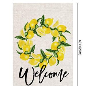 pingpi Welcome Lemon Wreath 28 x 40 House Flag Burlap Double Sided, Lemon Garden Yard Decoration, Welcome Seasonal Outdoor Decor Decorative Spring Large Flag Lemon