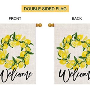 pingpi Welcome Lemon Wreath 28 x 40 House Flag Burlap Double Sided, Lemon Garden Yard Decoration, Welcome Seasonal Outdoor Decor Decorative Spring Large Flag Lemon