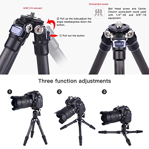 AOKA 15.7in/0.97lb Lightweight Compact Carbon Fiber Tripod with 360° Ballhead Travel Mini Tripod for Mobile Phone and Compact Mirrorless Cameras