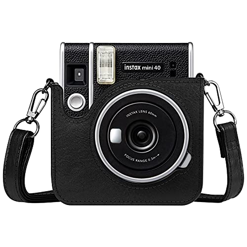 Fintie Protective Case for Fujifilm Instax Mini 40 Instant Camera - Premium Vegan Leather Bag Cover with Removable Adjustable Strap, Vintage Black