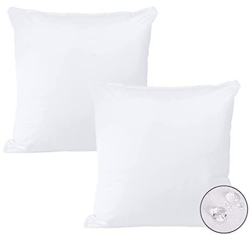 SHERWOOD 2 Pack Waterproof Pillow Protectors Outdoor Throw Pillowcase Encasement with Zipper Soft Quality White Pillow Cover for Living Room Patio Furniture Garden, Euro Size 26 x 26 Inches