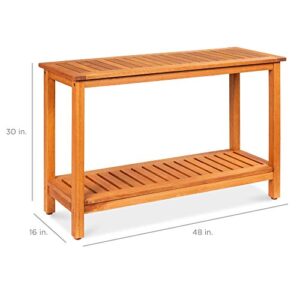 Best Choice Products 48in 2-Shelf Eucalyptus Wooden Console Table Indoor Outdoor Multifunctional Buffet Bar Storage Organizer w/Foot Sliders - Natural