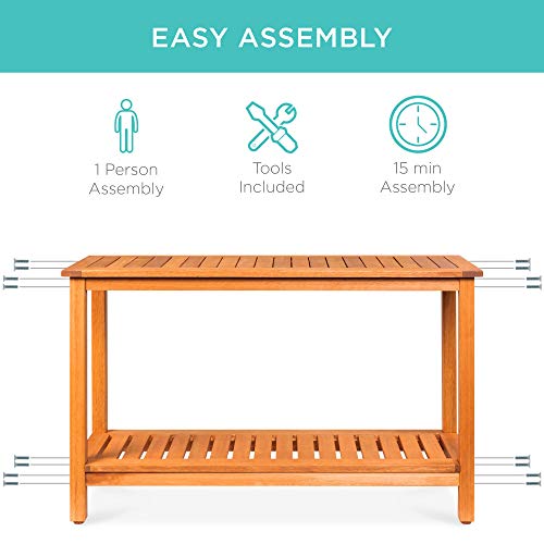 Best Choice Products 48in 2-Shelf Eucalyptus Wooden Console Table Indoor Outdoor Multifunctional Buffet Bar Storage Organizer w/Foot Sliders - Natural