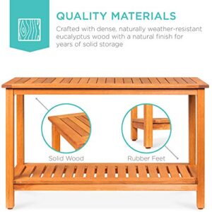 Best Choice Products 48in 2-Shelf Eucalyptus Wooden Console Table Indoor Outdoor Multifunctional Buffet Bar Storage Organizer w/Foot Sliders - Natural