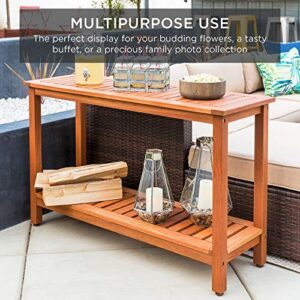 Best Choice Products 48in 2-Shelf Eucalyptus Wooden Console Table Indoor Outdoor Multifunctional Buffet Bar Storage Organizer w/Foot Sliders - Natural