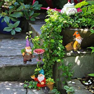 Mood Lab Miniature Gardening Gnomes Set of 4 pcs - 3,5" H Garden Gnome Figurines & Accessories Kit - Outdoor or House Decor