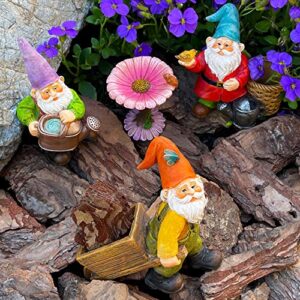 Mood Lab Miniature Gardening Gnomes Set of 4 pcs - 3,5" H Garden Gnome Figurines & Accessories Kit - Outdoor or House Decor
