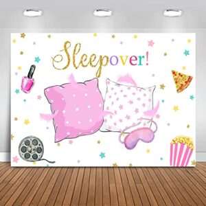 mocsicka sleepover party backdrop sleepover pajamas pillow fight pink girl party decorations slumber party banner photography background cake table studio props (5x3ft)