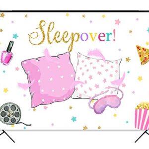 Mocsicka Sleepover Party Backdrop Sleepover Pajamas Pillow Fight Pink Girl Party Decorations Slumber Party Banner Photography Background Cake Table Studio Props (5x3ft)