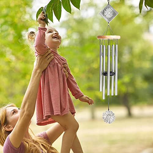 GDNIART Wind Chimes 29inch Daisy Memorial Gift for Father,Mother and People You Loved Sympathy Wind Chime Wind Bells. Metal Zinc Alloy Outdoor Decor for Garden Patio Porch Yard, Home