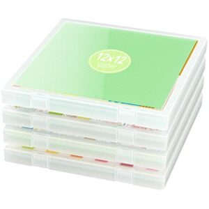 ibune 4 pack 12×12 paper storage, scrapbook storage box for 12″ x 12″ paper, portable slim project case plastic craft paper storage box, inner size 12.2 x 12.2 x 0.85 in