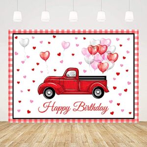ablin 7x5ft happy birthday backdrop for women red car heart balloons photography background birthday party decorations vinyl fabric photo shoot props cake table banner