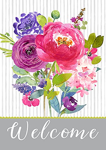 Toland Home Garden 1012531 Painted Petals Welcome Spring Flag 28x40 Inch Double Sided Spring Garden Flag for Outdoor House Flower Flag Yard Decoration