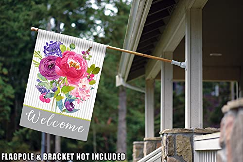 Toland Home Garden 1012531 Painted Petals Welcome Spring Flag 28x40 Inch Double Sided Spring Garden Flag for Outdoor House Flower Flag Yard Decoration