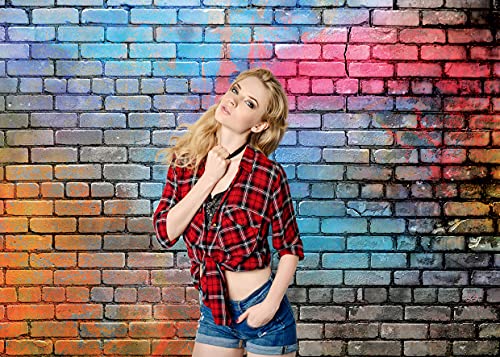 AIIKES 7x5FT Colorful Brick Wall Photo Backdrop 80's Hip Hop Disco Baby Birthday Wedding Graduation Themed Party Photography Background Fashion Decor Studio Photo Booth 11-502