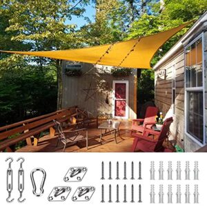 quictent 12x12x12ft fire-retardant sun shade sail triangle 185g hdpe canopy with hardware kit 98% uv block for outdoor patio garden (sand)