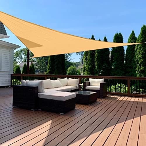 Quictent 12x12x12ft Fire-Retardant Sun Shade Sail Triangle 185G HDPE Canopy with Hardware Kit 98% UV Block for Outdoor Patio Garden (Sand)
