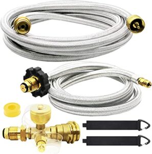gardennow upgraded propane brass 4 port tee kit propane brass tee adapter kit with 5ft and 12ft stainless braided hoses allow for connection between auxiliary propane cylinder and propane appliances
