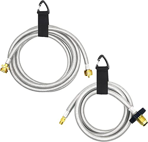 GardenNow Upgraded Propane Brass 4 Port Tee Kit Propane Brass Tee Adapter Kit with 5FT and 12FT Stainless Braided Hoses Allow for Connection Between Auxiliary Propane Cylinder and Propane Appliances