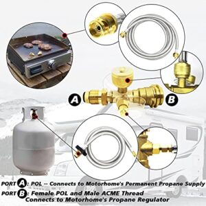 GardenNow Upgraded Propane Brass 4 Port Tee Kit Propane Brass Tee Adapter Kit with 5FT and 12FT Stainless Braided Hoses Allow for Connection Between Auxiliary Propane Cylinder and Propane Appliances