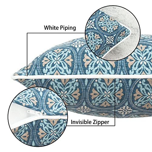 MAGPIE FABRICS Pack of 2 Outdoor Indoor Lumbar Pillow Covers 12"x20", Waterproof Rectangular Decorative Throw Pillowcase Shell Cushion Sham for Patio Garden Balcony Tent Couch - Morgan Medal Blue