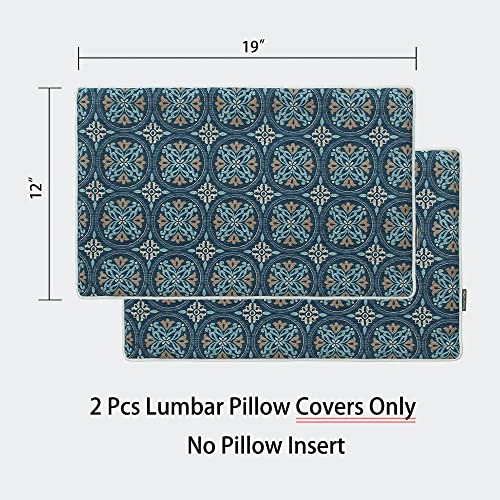 MAGPIE FABRICS Pack of 2 Outdoor Indoor Lumbar Pillow Covers 12"x20", Waterproof Rectangular Decorative Throw Pillowcase Shell Cushion Sham for Patio Garden Balcony Tent Couch - Morgan Medal Blue