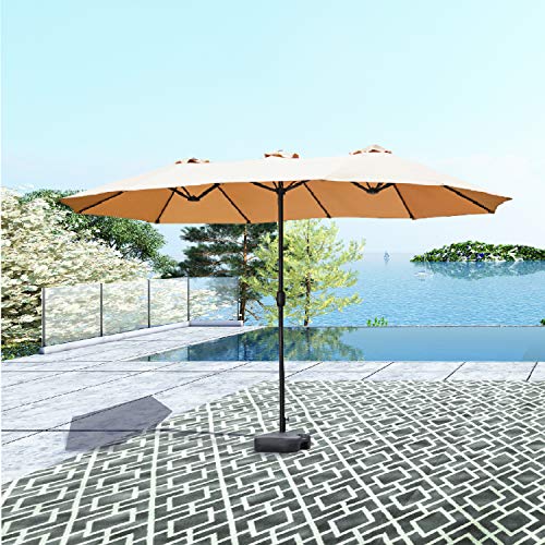 Romayard Double-Sided Outdoor Umbrella,15x9 ft Aluminum Garden Large Umbrella with Tilt and Crank for Market,Camping,Swimming Pool (Khaki Top)