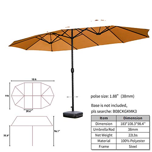 Romayard Double-Sided Outdoor Umbrella,15x9 ft Aluminum Garden Large Umbrella with Tilt and Crank for Market,Camping,Swimming Pool (Khaki Top)