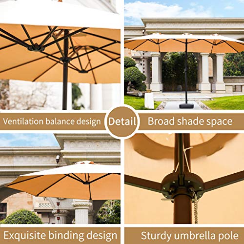 Romayard Double-Sided Outdoor Umbrella,15x9 ft Aluminum Garden Large Umbrella with Tilt and Crank for Market,Camping,Swimming Pool (Khaki Top)