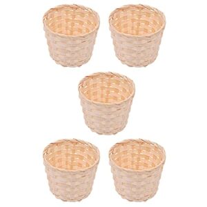 doitool 5pcs mini woven baskets without handles, miniature flower basket dollhouse picnic basket mini wicker basket for fairy garden dollhouse accessory, 9x9x7.5cm