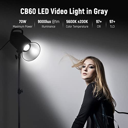 NEEWER Upgraded CB60 70W LED Video Light, Continuous Lighting with 5600K Daylight/CRI 97+/TLCI 97+/9000Lux@1m/Bowens Mount&2.4G Wireless Remote for Studio/Outdoor Photography/YouTube Videos (Gray)