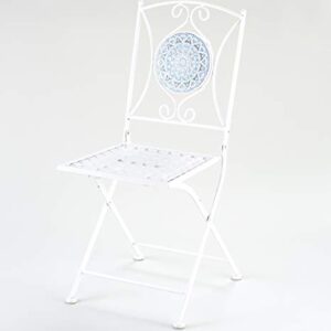 The Lakeside Collection Metal Folding Patio Chair with Decorative Tile Mosaic - White