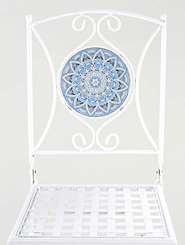 The Lakeside Collection Metal Folding Patio Chair with Decorative Tile Mosaic - White