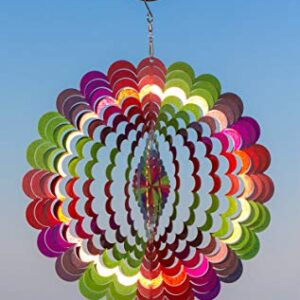 Dawhud Direct Rainbow Spiral Kinetic Wind Spinner for Yard and Garden Wind Spinner Outdoor Metal Large Hanging Rainbow Decor 3D Garden Art Wind Sculpture Spinners Kinetic Art Lawn Ornaments