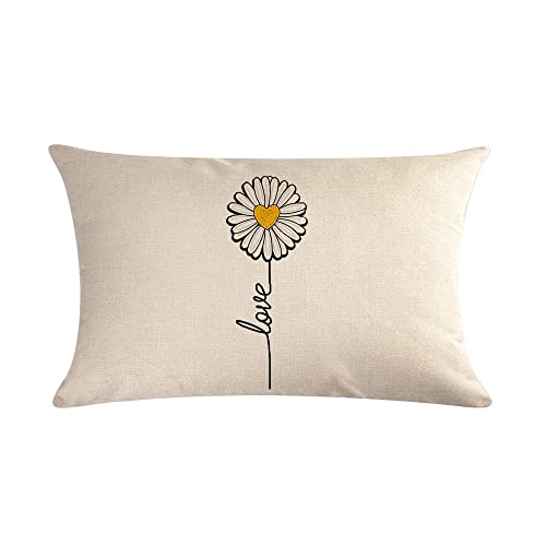 Willing Life Double Sided Yellow Lumbar Throw Pillow Covers 12x20 Decorative Daisy Floral Farmhouse Pillow Cases Outdoor Cushion Cover Set of 4 for Living Room Sofa Couch Home Garden Patio