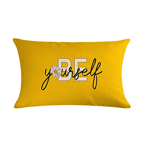 Willing Life Double Sided Yellow Lumbar Throw Pillow Covers 12x20 Decorative Daisy Floral Farmhouse Pillow Cases Outdoor Cushion Cover Set of 4 for Living Room Sofa Couch Home Garden Patio