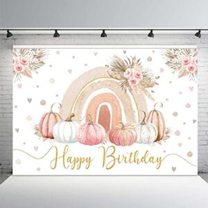 mehofond autumn boho little pumpkin backdrop girl happy birthday party banner decorations thanksgiving bohemia rainbow blush pink floral photography background 1st bday cake smash table supplies 7x5ft