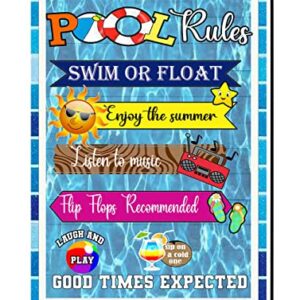 Pool Rules Signs Summer Garden Flag Double Sided Swim Or Float Burlap Yard Flag, Seasonal Outdoor Farmhouse Rustic Yard Home Decoration 12.5 x 18 Inch