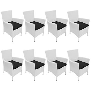 Festnight 9 Pieces Outdoor Patio Dining Set White Poly Rattan Tempered Glass Top Dining Table and 8 Chairs with Cushion Sectional Conversation Set Garden Outdoor Furniture