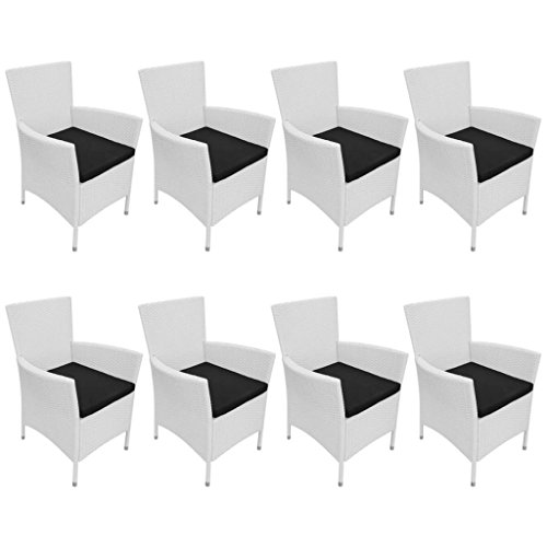 Festnight 9 Pieces Outdoor Patio Dining Set White Poly Rattan Tempered Glass Top Dining Table and 8 Chairs with Cushion Sectional Conversation Set Garden Outdoor Furniture